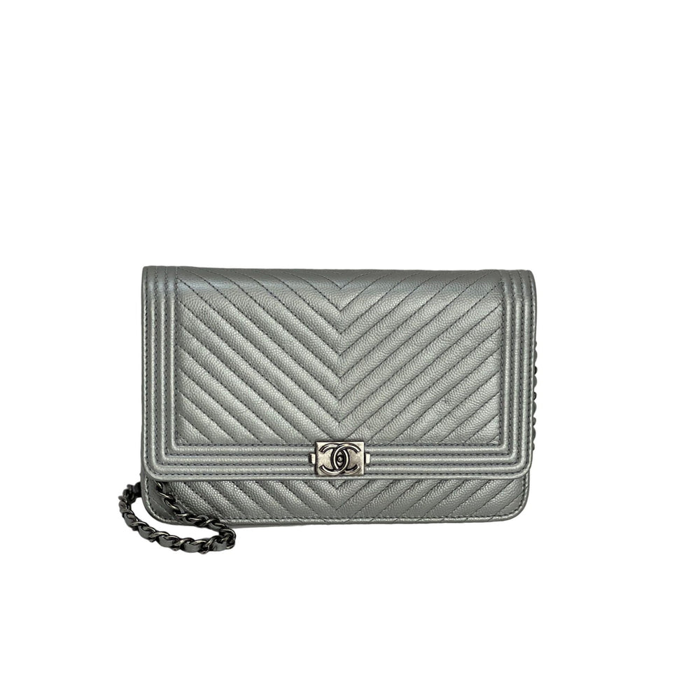 NIB 19P Chanel Pearly Blue Iridescent Chevron Wallet on Chain WOC Flap –  Boutique Patina