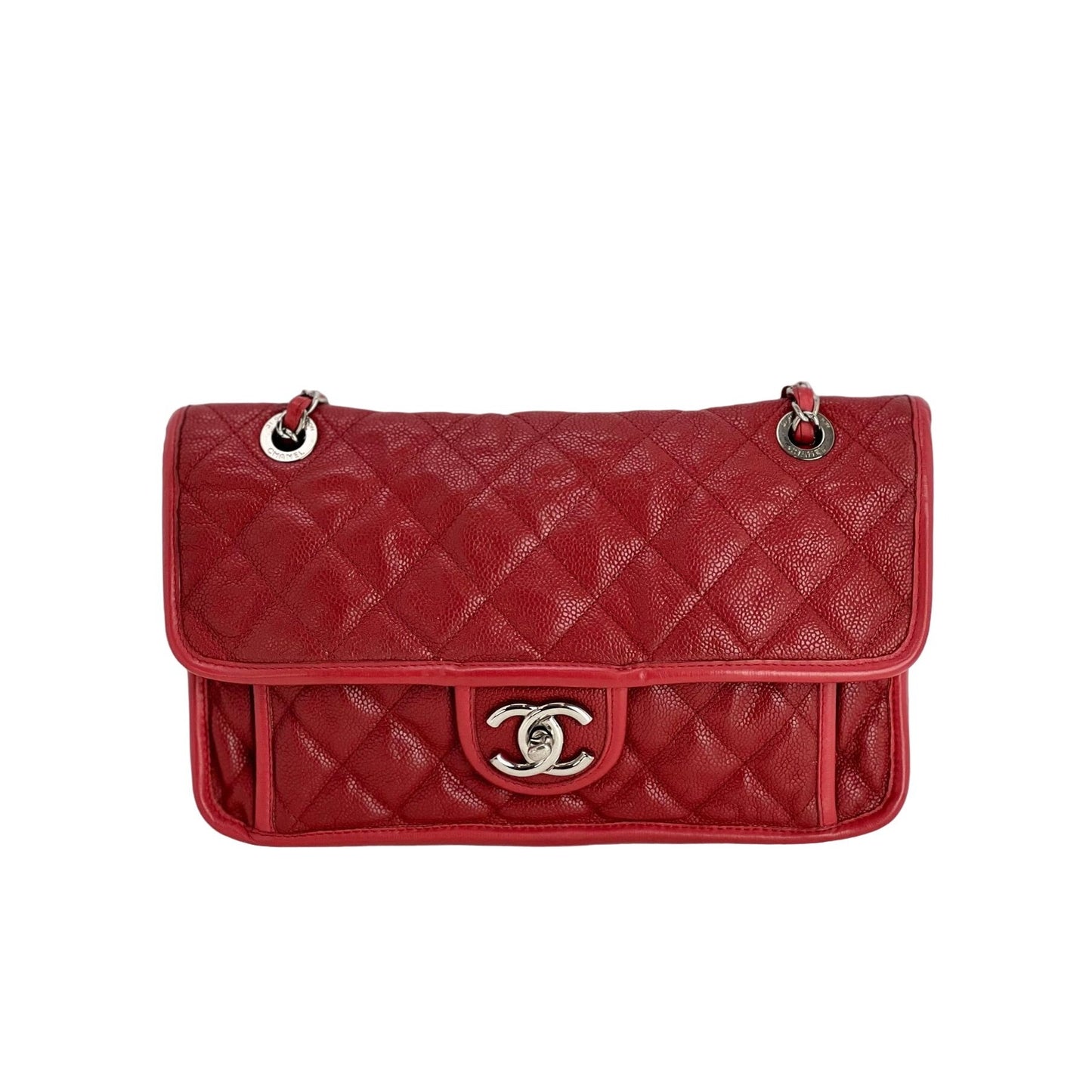 Chanel Red Perforated Leather French Riviera Shoulder Bag Chanel