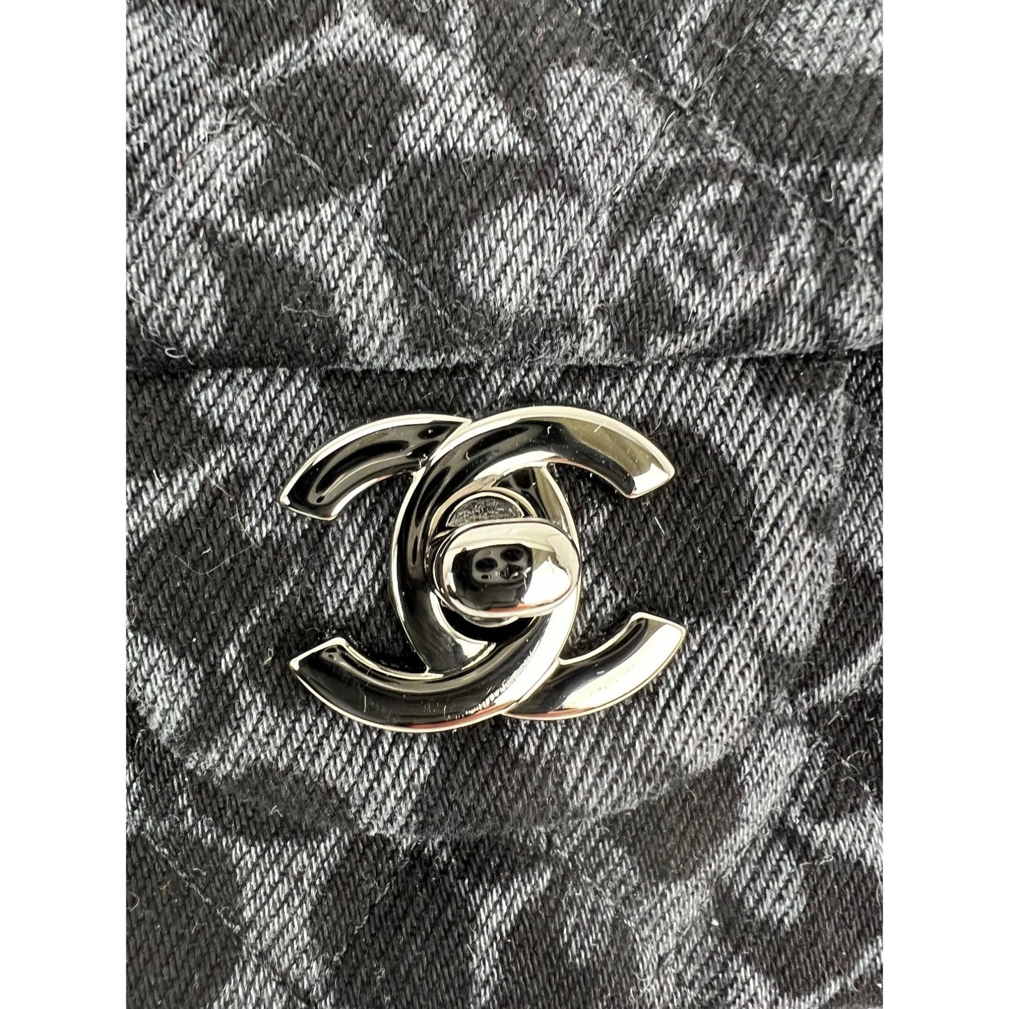 
                  
                    Chanel Printed Denim Quilted Flower Medium Double Flap Black Shoulder Bag
                  
                