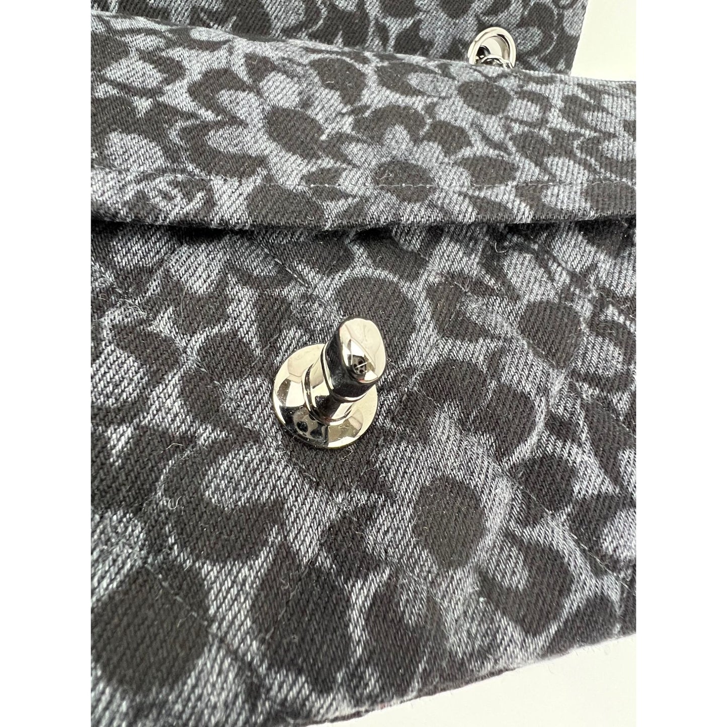 
                  
                    Chanel Printed Denim Quilted Flower Medium Double Flap Black Shoulder Bag
                  
                