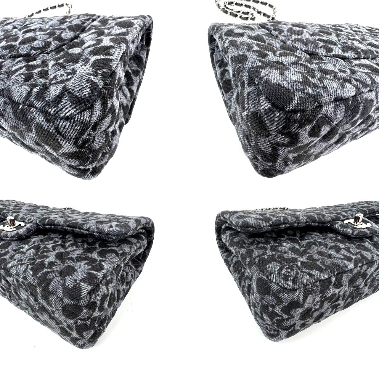 
                  
                    Chanel Printed Denim Quilted Flower Medium Double Flap Black Shoulder Bag
                  
                