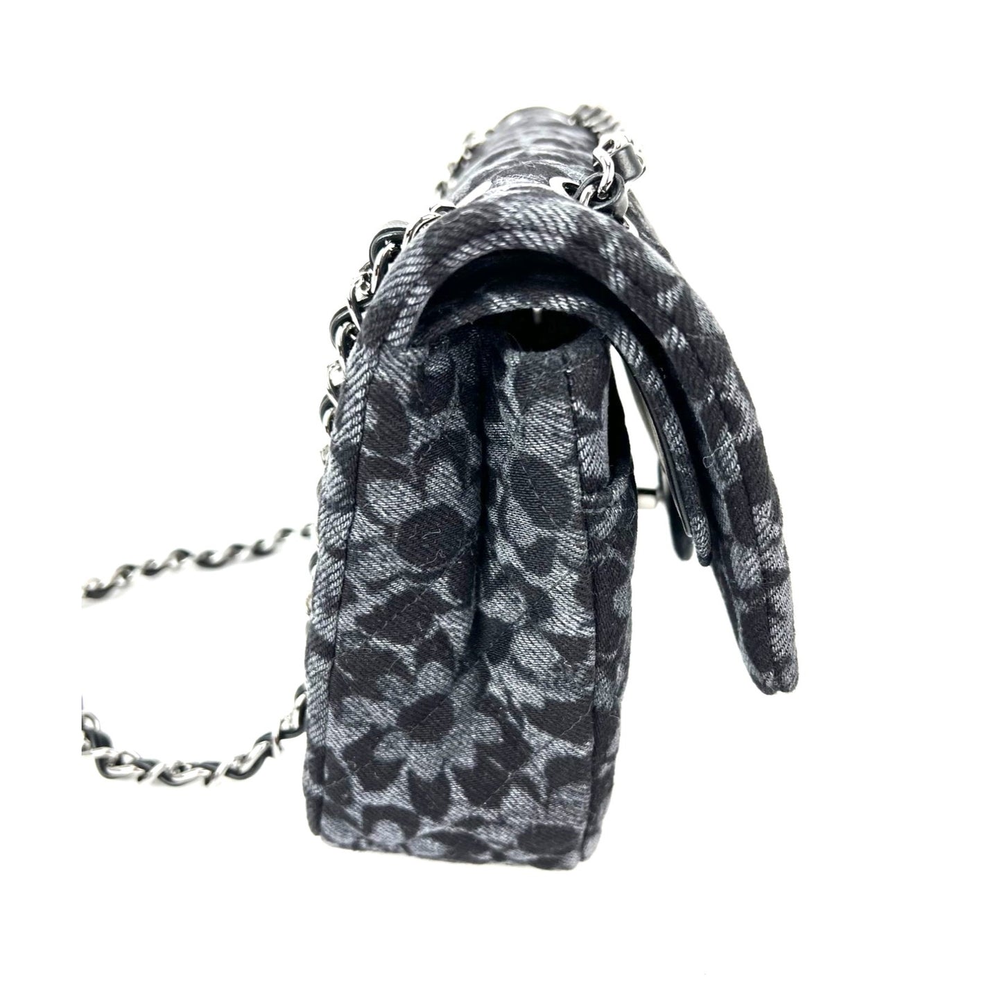 
                  
                    Chanel Printed Denim Quilted Flower Medium Double Flap Black Shoulder Bag
                  
                