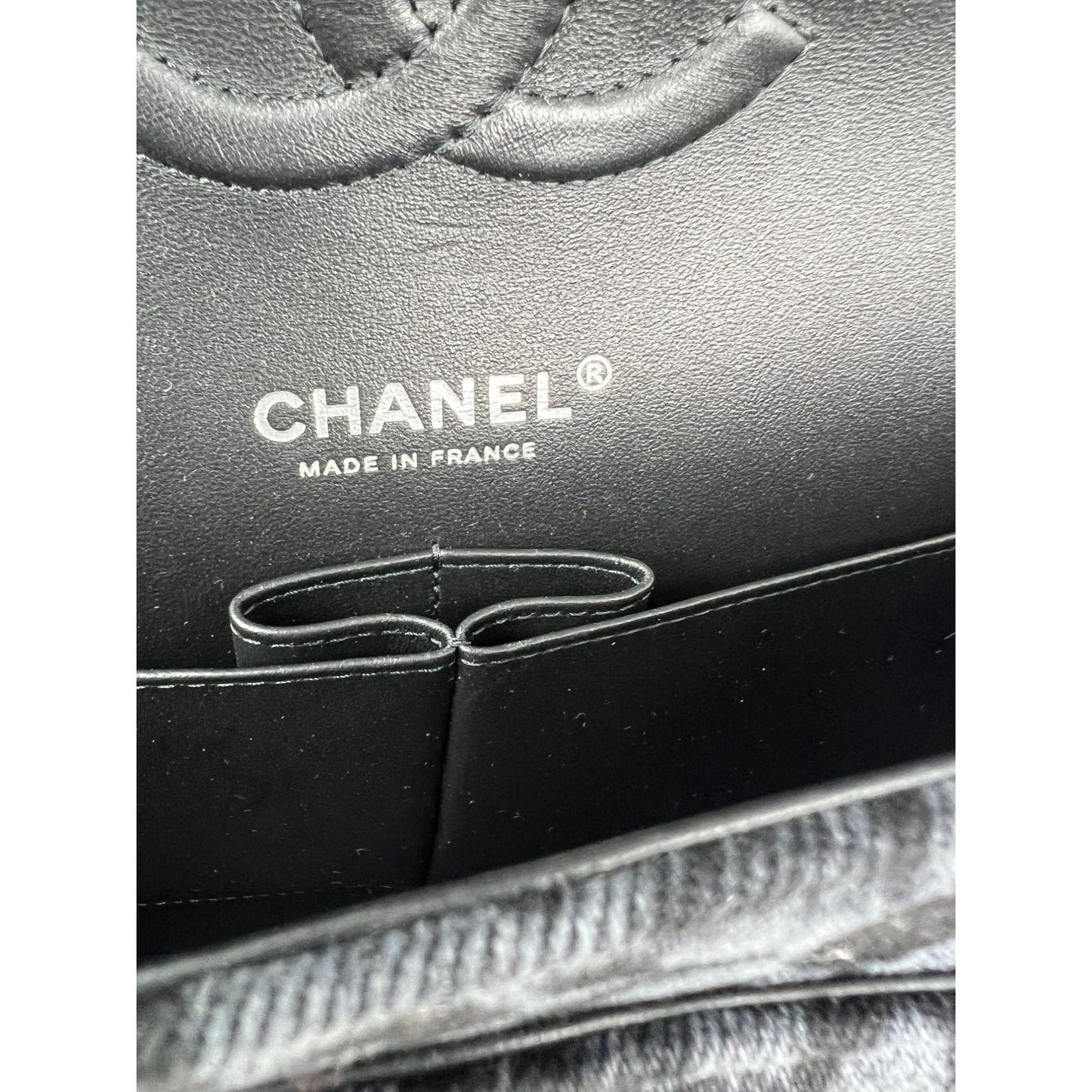 
                  
                    Chanel Printed Denim Quilted Flower Medium Double Flap Black Shoulder Bag
                  
                