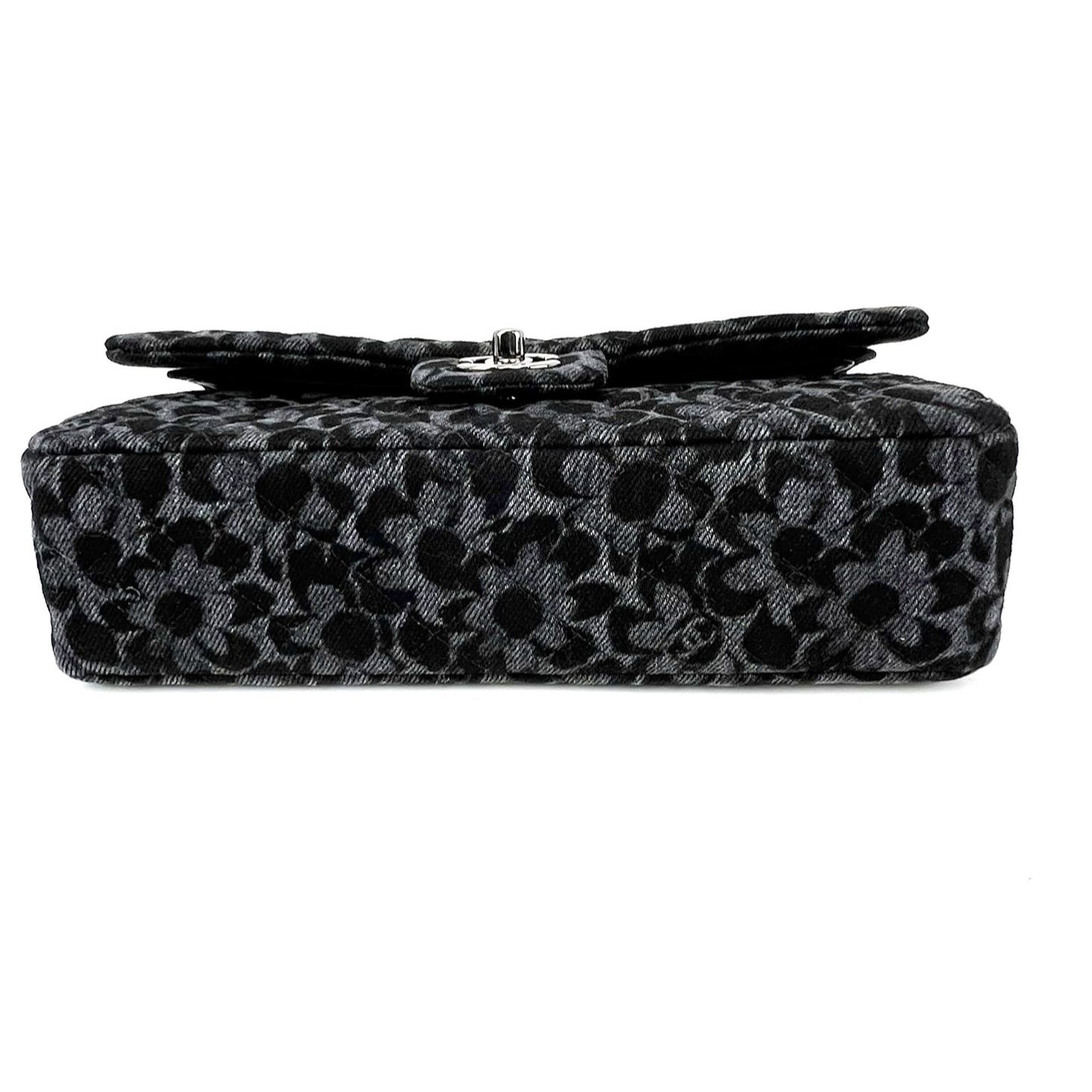 
                  
                    Chanel Printed Denim Quilted Flower Medium Double Flap Black Shoulder Bag
                  
                
