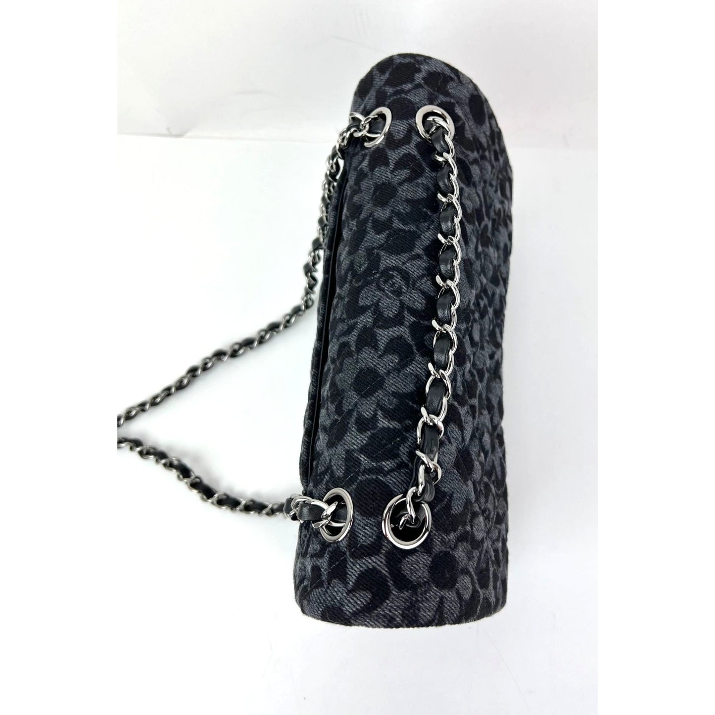 
                  
                    Chanel Printed Denim Quilted Flower Medium Double Flap Black Shoulder Bag
                  
                