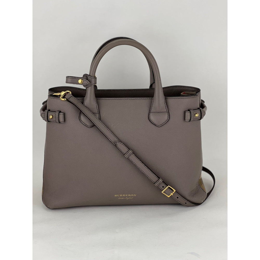 Burberry Banner House Check Leather Canvas Medium Hand Shoulder Bag Debsluxurycloset