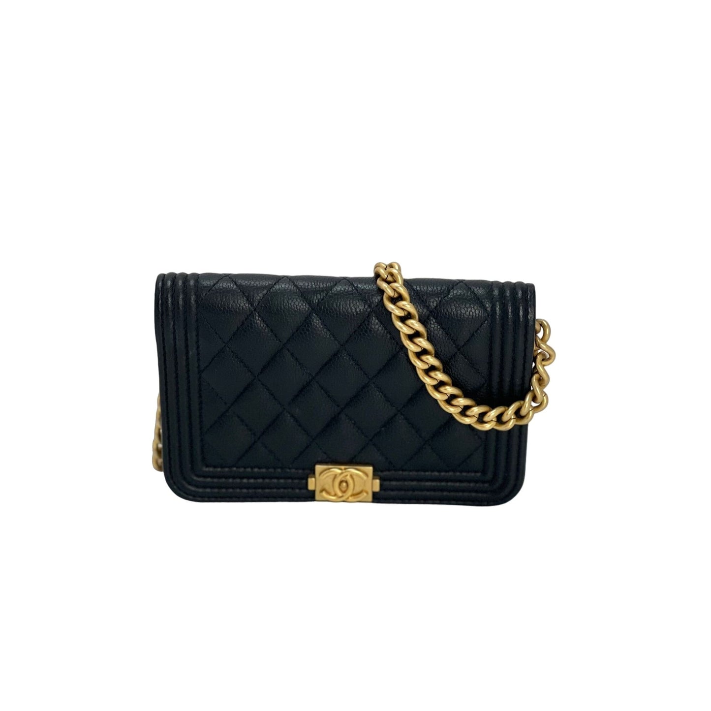 Chanel Black Quilted Lambskin Boy Wallet On Chain (WOC) Gold Hardware