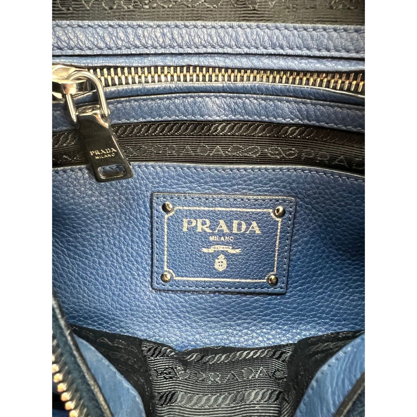 Prada Vitello Phenix Logo Leather Tote on SALE