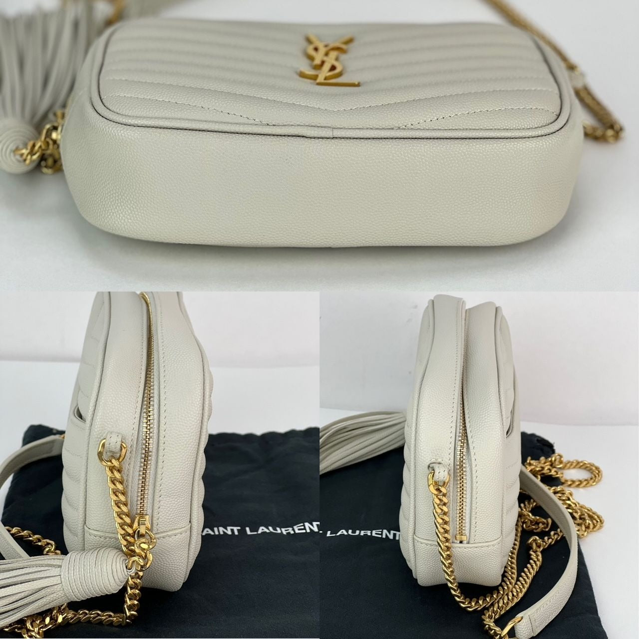 
                  
                    Saint Laurent Mini Lou Camera Grain De Poudre Matelasse White Shoulder Bag
                  
                