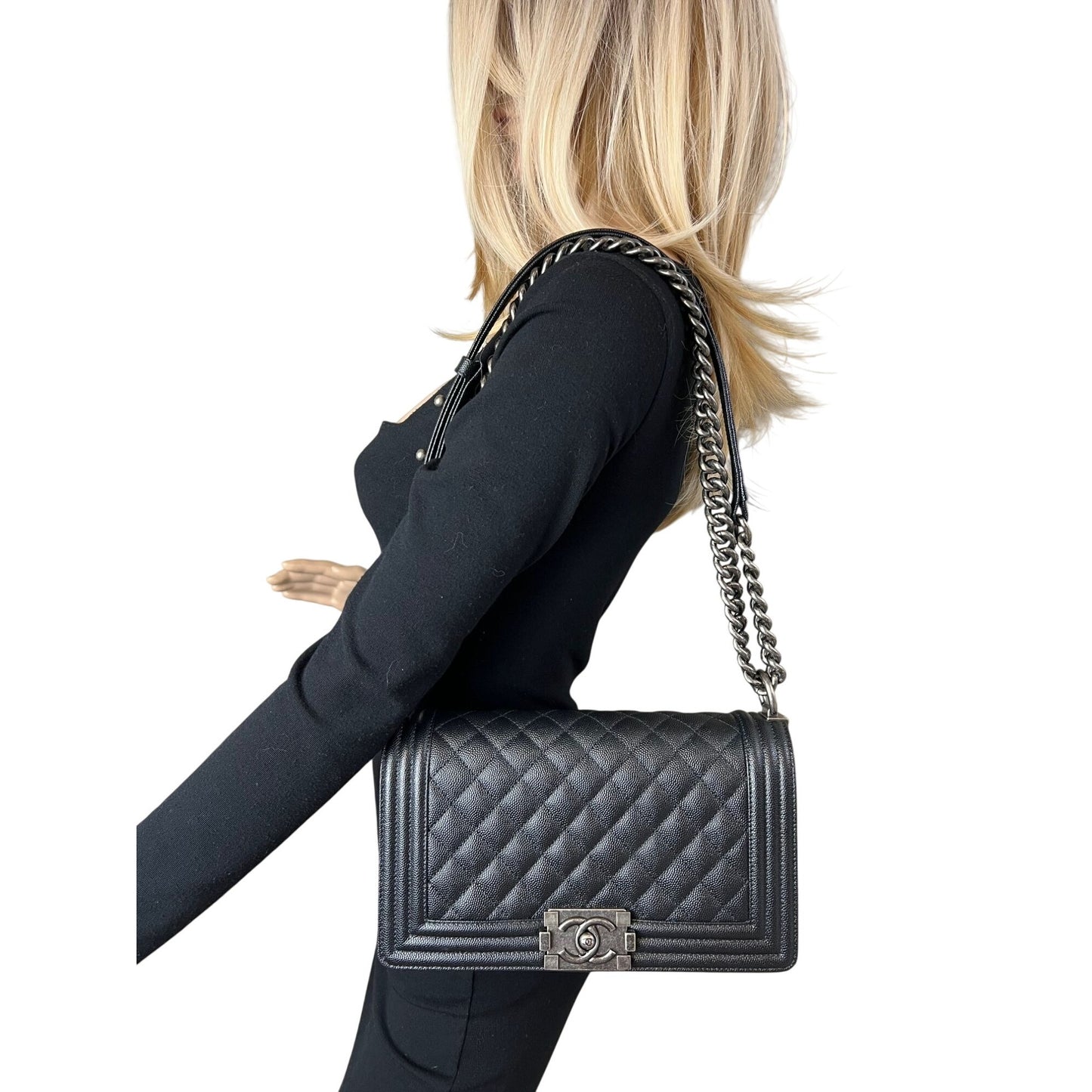 
                  
                    Chanel Caviar Quilted Medium Black Boy Flap Shoulder Bag
                  
                