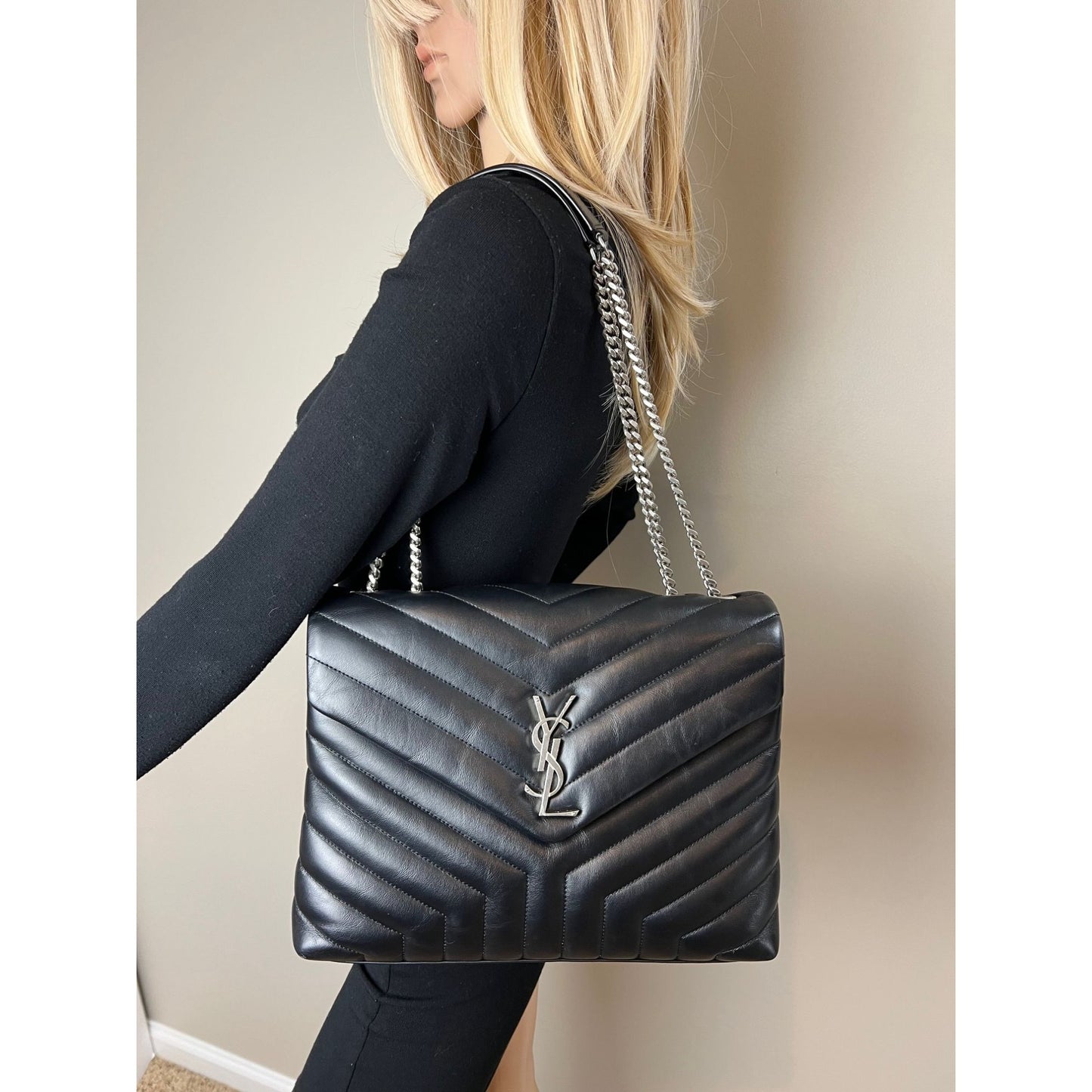 
                  
                    Saint Laurent Calfskin Medium Loulou Matelasse Black Shoulder Bag
                  
                