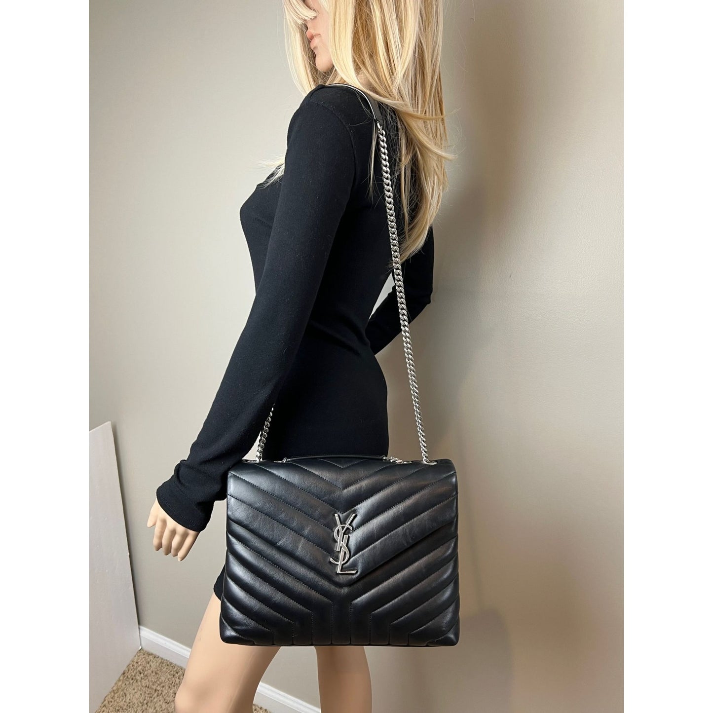 
                  
                    Saint Laurent Calfskin Medium Loulou Matelasse Black Shoulder Bag
                  
                