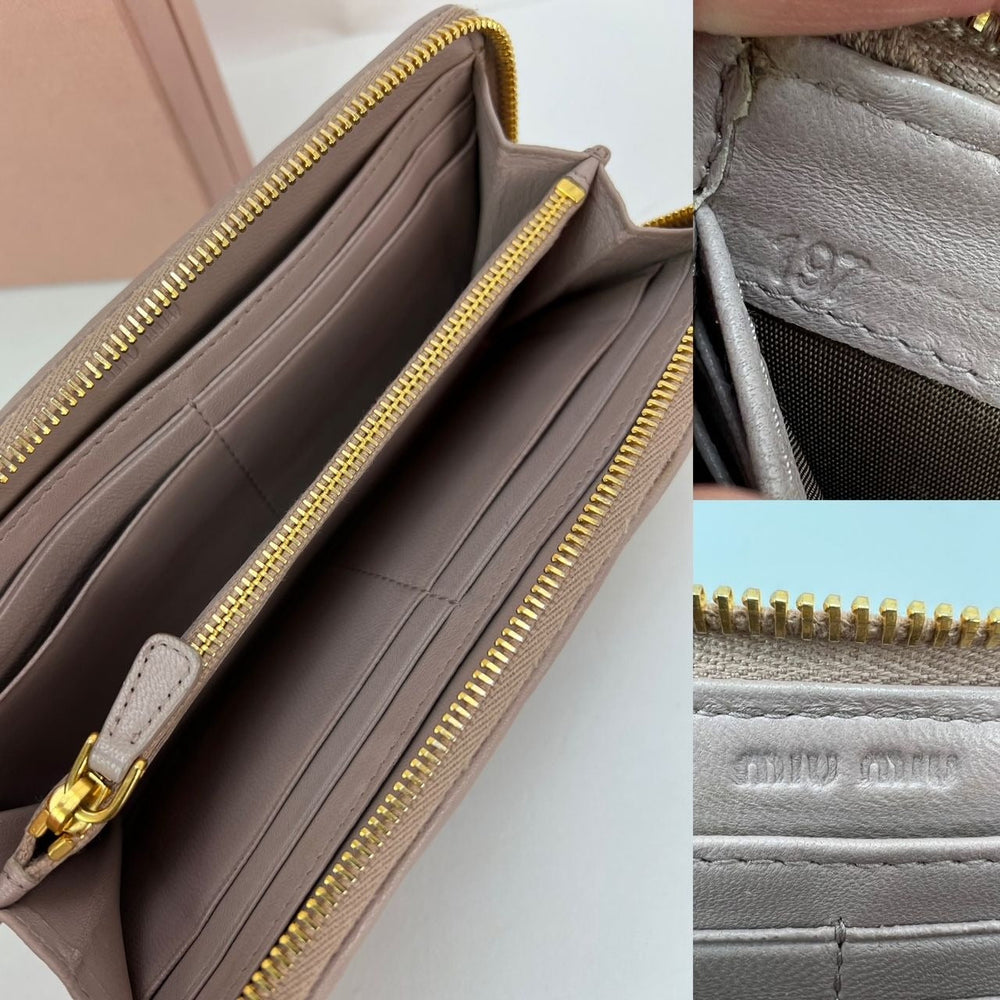 Miu Miu Long Beige Zip Around Leather Wallet