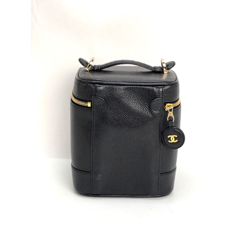 Chanel Vanity Cosmetic Case Black Caviar Leather Bag – Debsluxurycloset
