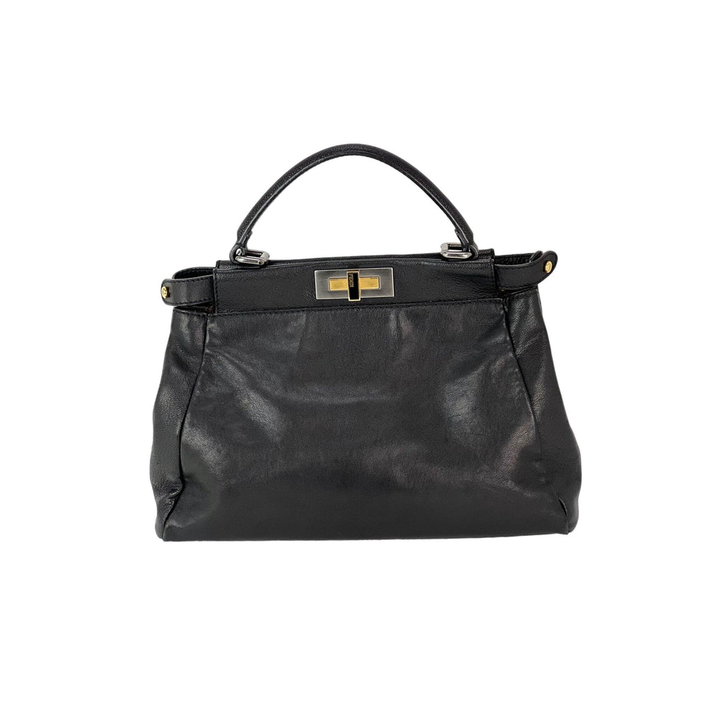 Fendi Black Iconic Peekaboo Zucca Lined Medium Shoulder Bag