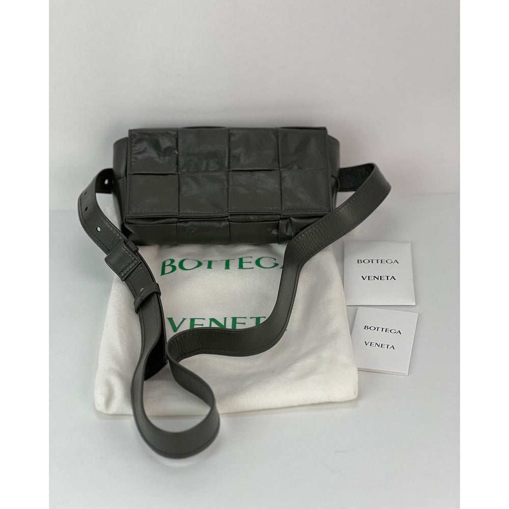 
                  
                    Bottega Veneta Calfskin Intreccio Cassette Belt Sling Bag Dark Green
                  
                