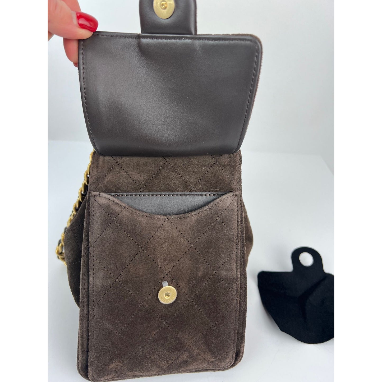 
                  
                    Chanel 25 Suede Calfskin Antique Gold Metal Small Brown Shoulder Bag
                  
                