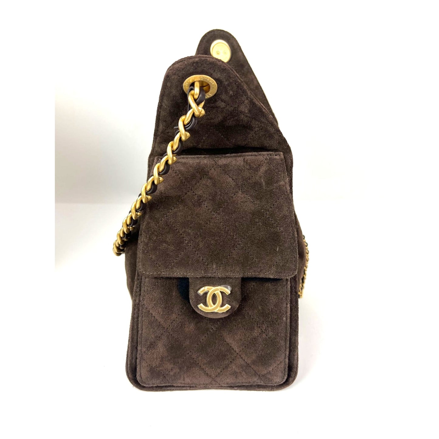 
                  
                    Chanel 25 Suede Calfskin Antique Gold Metal Small Brown Shoulder Bag
                  
                