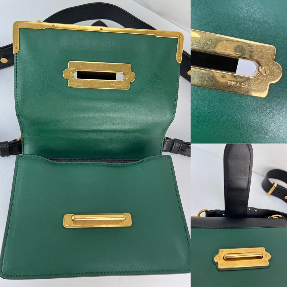 
                  
                    Prada City saffiano Cahier Billardo Black Green Shoulder Clutch Bag
                  
                