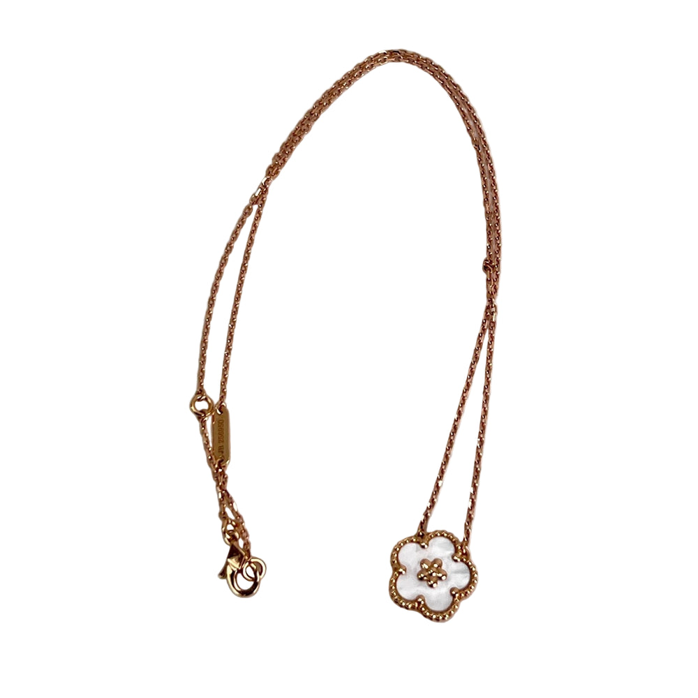 
                  
                    Van Cleef & Arpels 18K Rose Gold Mother of Pearl Lucky Spring Plum Blosssom Pendant Necklace
                  
                