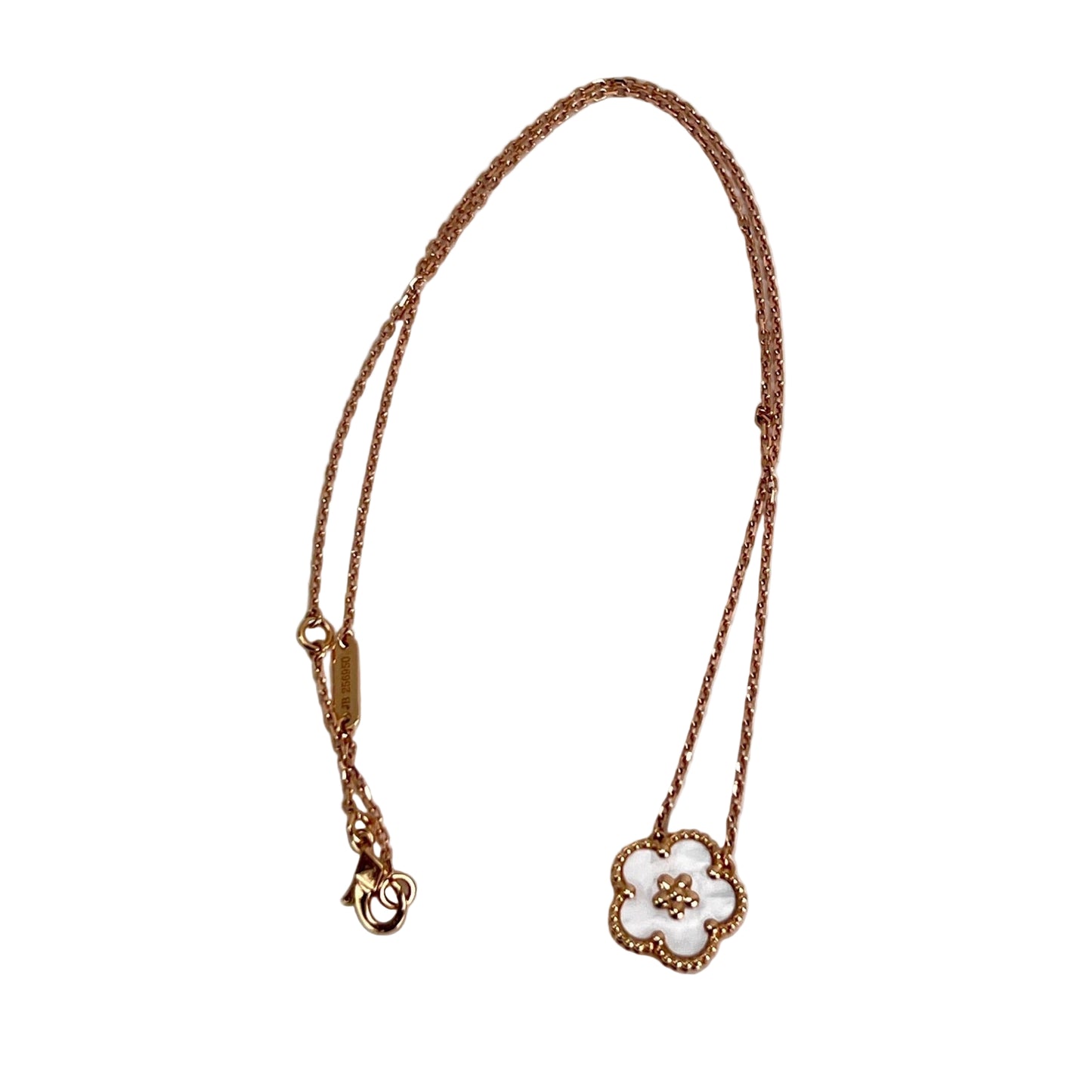
                  
                    Van Cleef & Arpels 18K Rose Gold Mother of Pearl Lucky Spring Plum Blosssom Pendant Necklace
                  
                