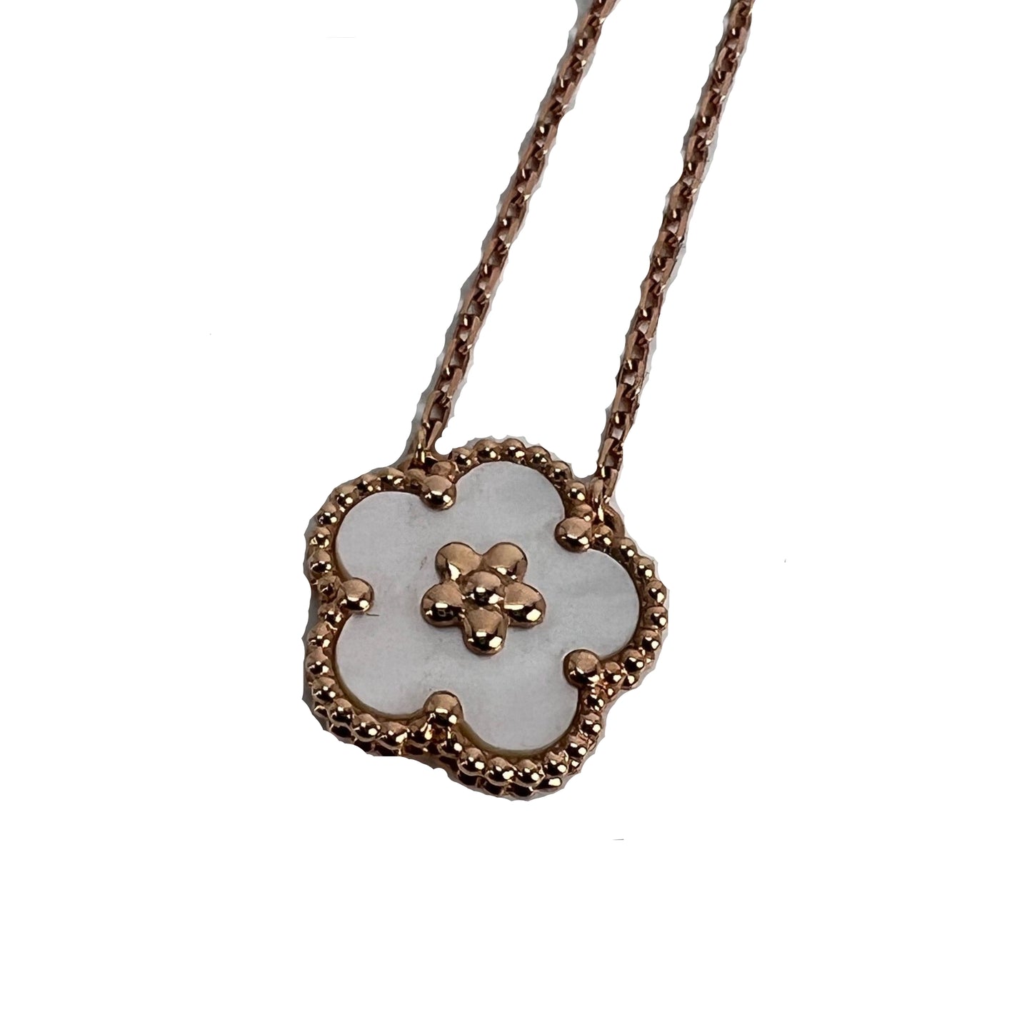 
                  
                    Van Cleef & Arpels 18K Rose Gold Mother of Pearl Lucky Spring Plum Blosssom Pendant Necklace
                  
                