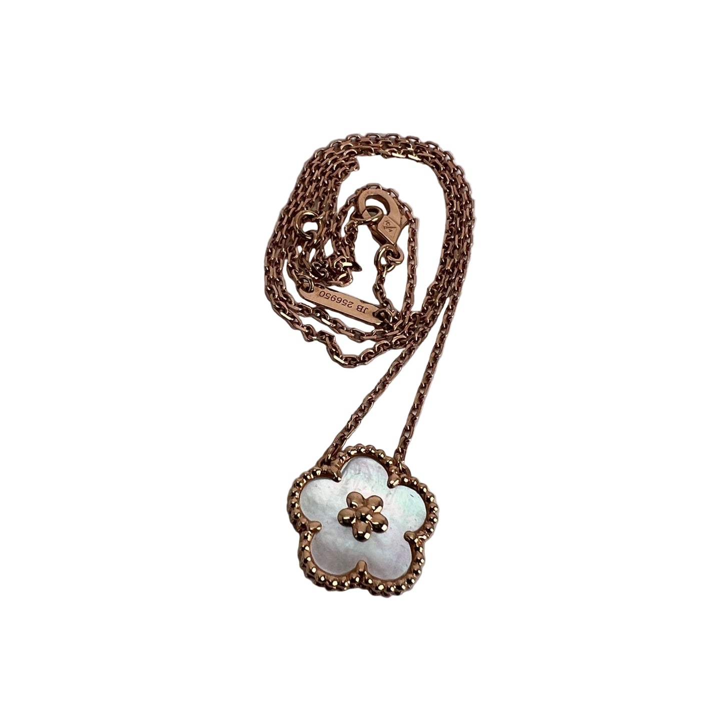 
                  
                    Van Cleef & Arpels 18K Rose Gold Mother of Pearl Lucky Spring Plum Blosssom Pendant Necklace
                  
                