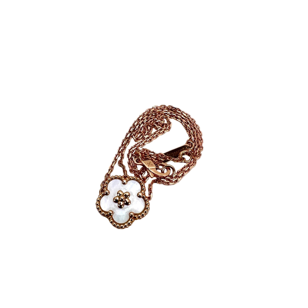 
                  
                    Van Cleef & Arpels 18K Rose Gold Mother of Pearl Lucky Spring Plum Blosssom Pendant Necklace
                  
                