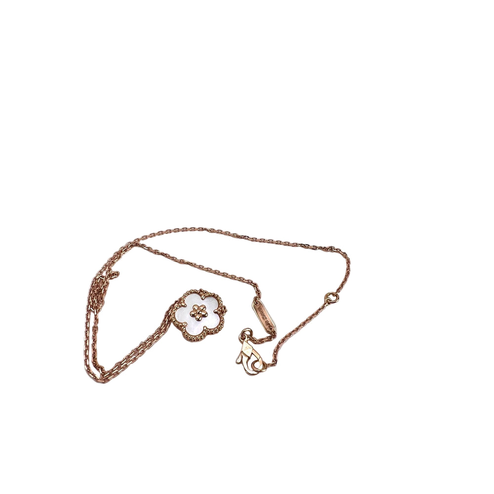 
                  
                    Van Cleef & Arpels 18K Rose Gold Mother of Pearl Lucky Spring Plum Blosssom Pendant Necklace
                  
                