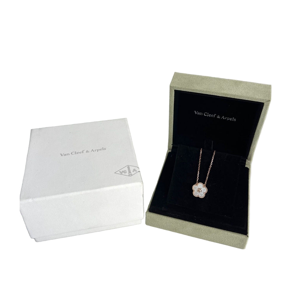
                  
                    Van Cleef & Arpels 18K Rose Gold Mother of Pearl Lucky Spring Plum Blosssom Pendant Necklace
                  
                