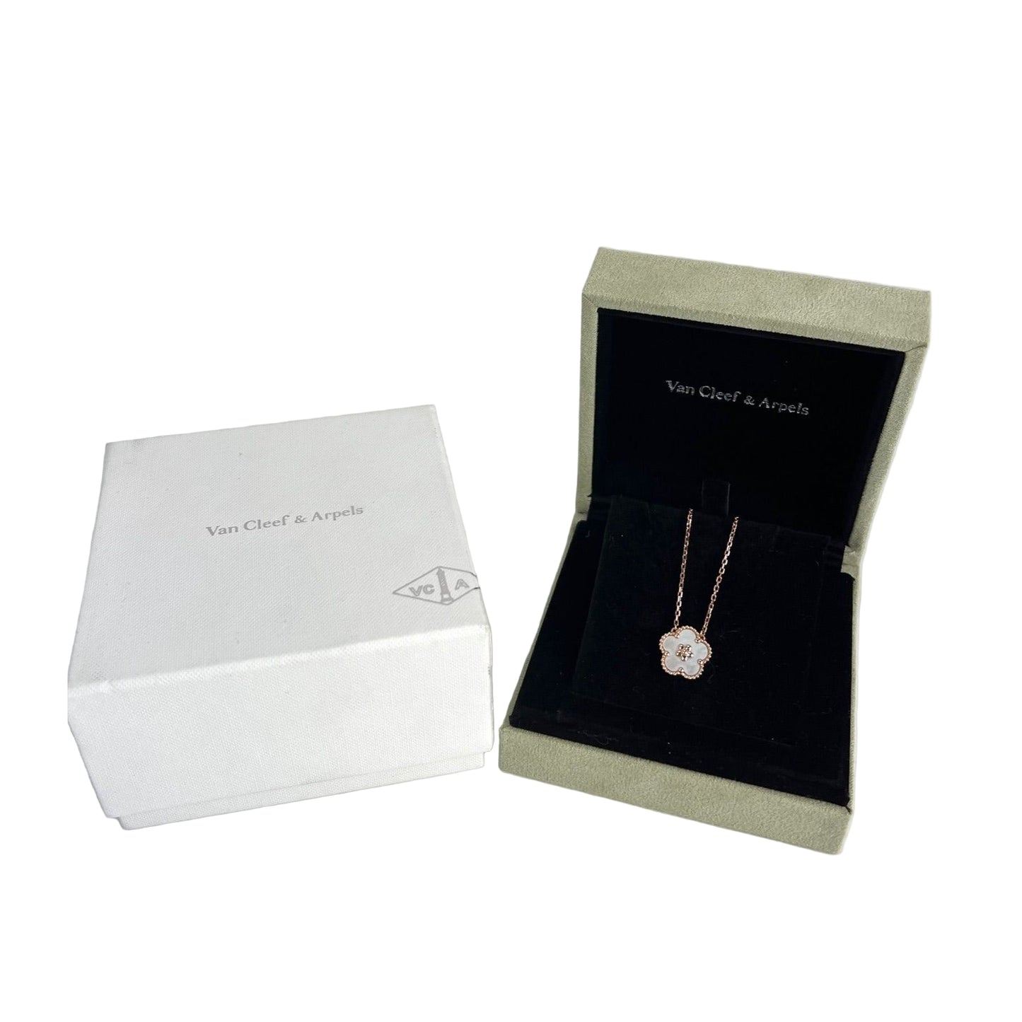 
                  
                    Van Cleef & Arpels 18K Rose Gold Mother of Pearl Lucky Spring Plum Blosssom Pendant Necklace
                  
                
