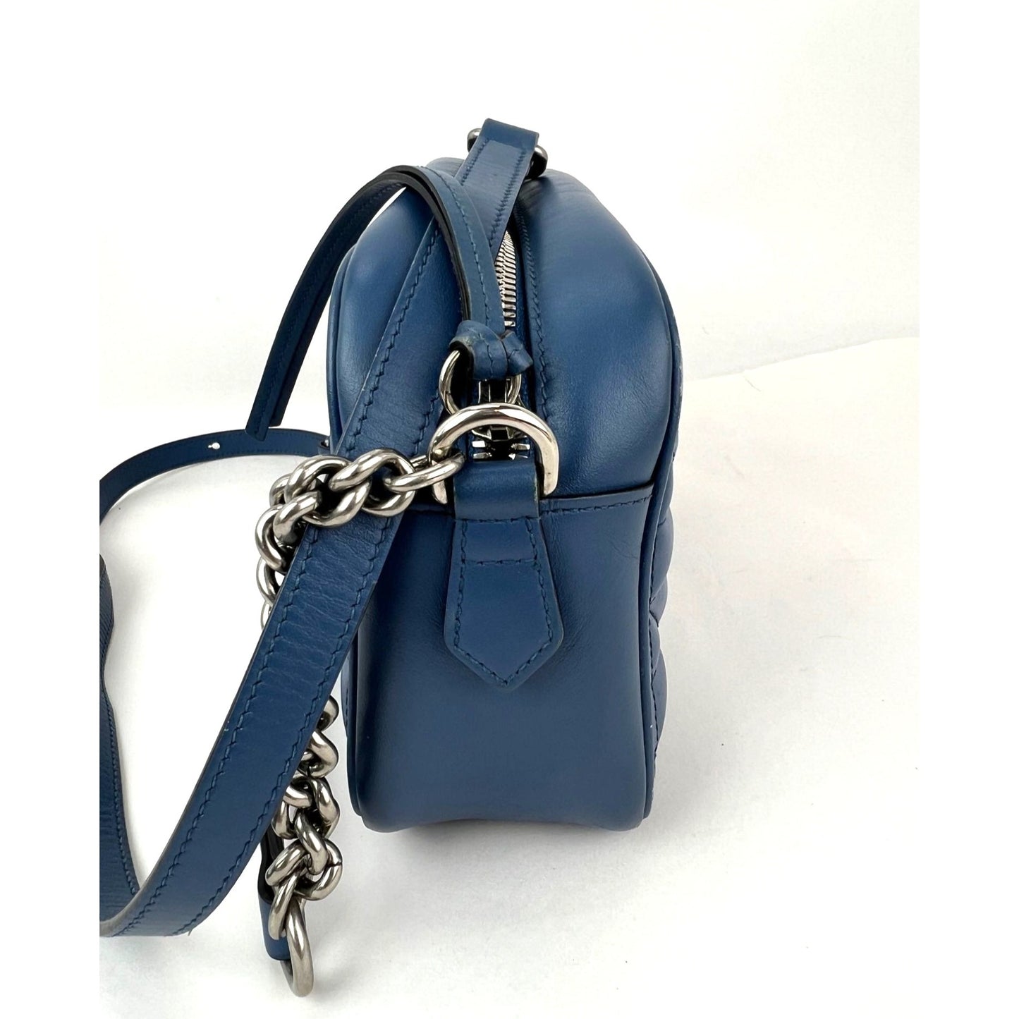 
                  
                    Gucci GG Marmont Small Chain Matelasse Aria Blue Leather Crossbody Bag
                  
                