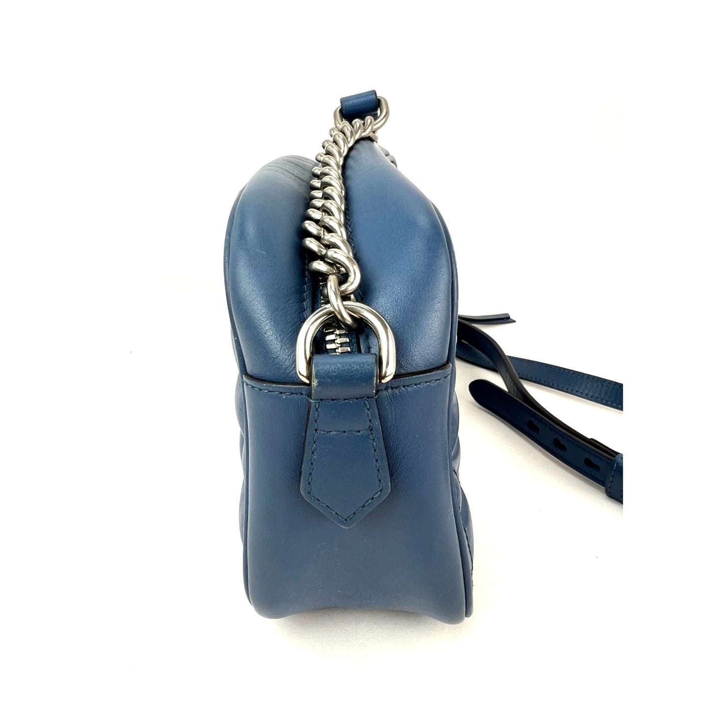 
                  
                    Gucci GG Marmont Small Chain Matelasse Aria Blue Leather Crossbody Bag
                  
                