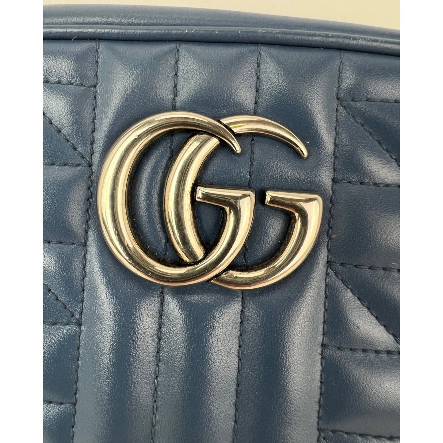 
                  
                    Gucci GG Marmont Small Chain Matelasse Aria Blue Leather Crossbody Bag
                  
                