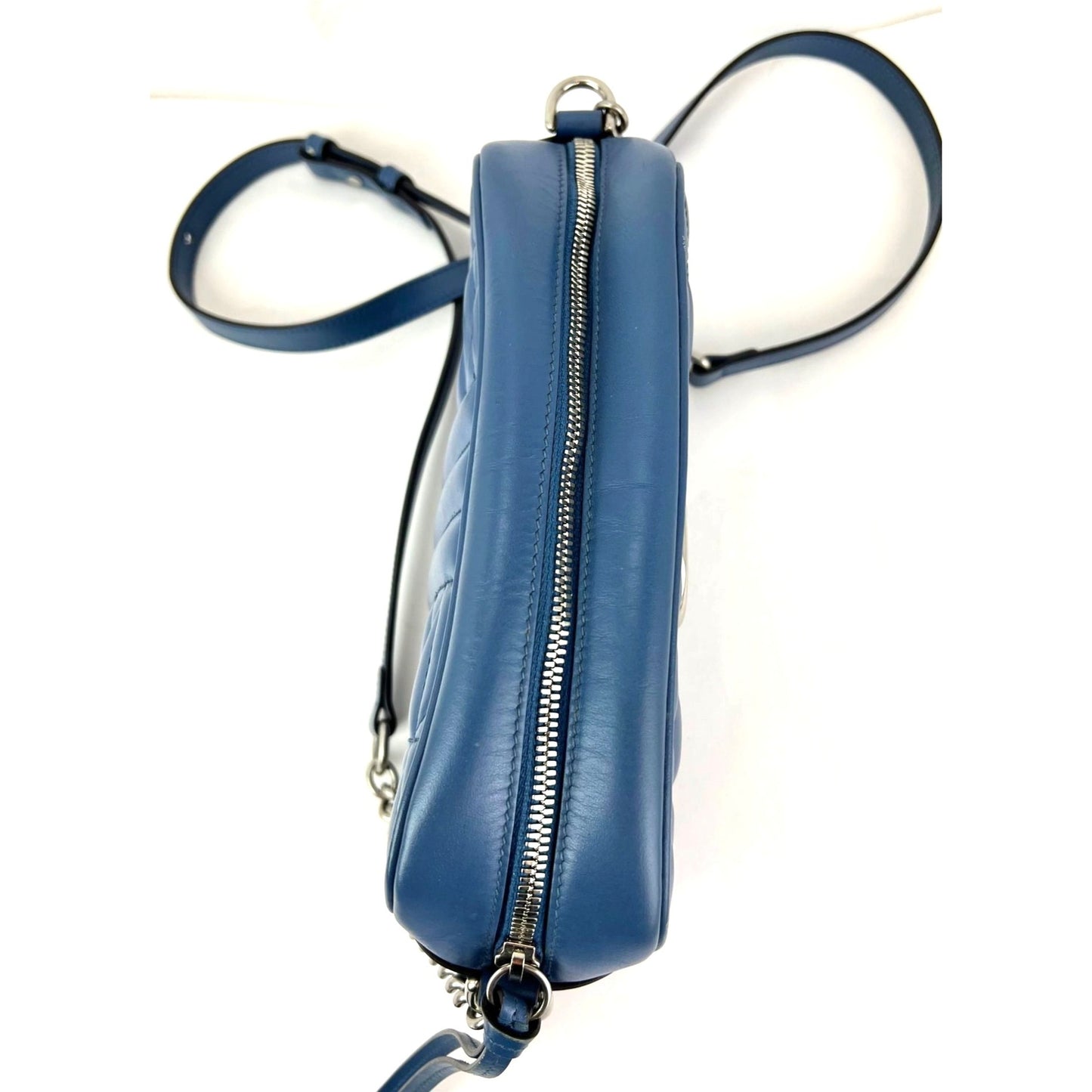 
                  
                    Gucci GG Marmont Small Chain Matelasse Aria Blue Leather Crossbody Bag
                  
                