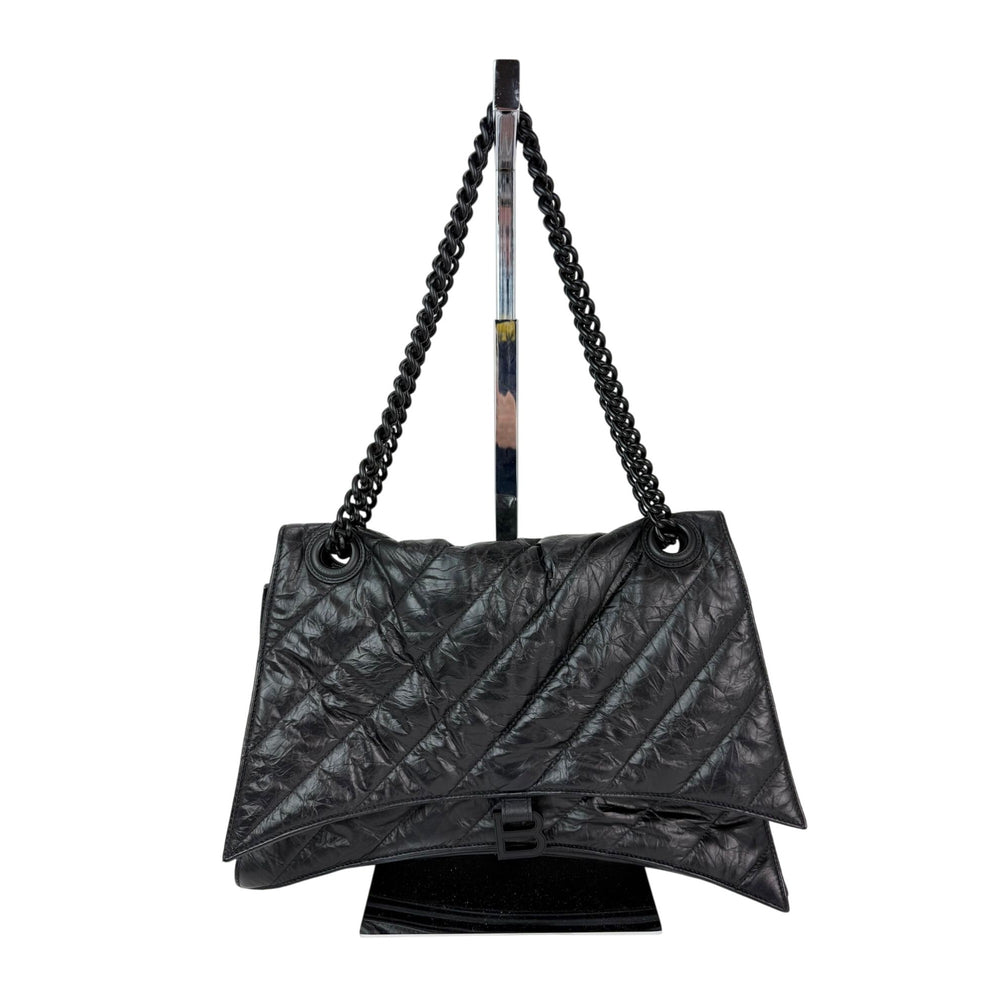 Balenciaga Large Crush Leather Matte Black Quilted  Shoulder Bag
