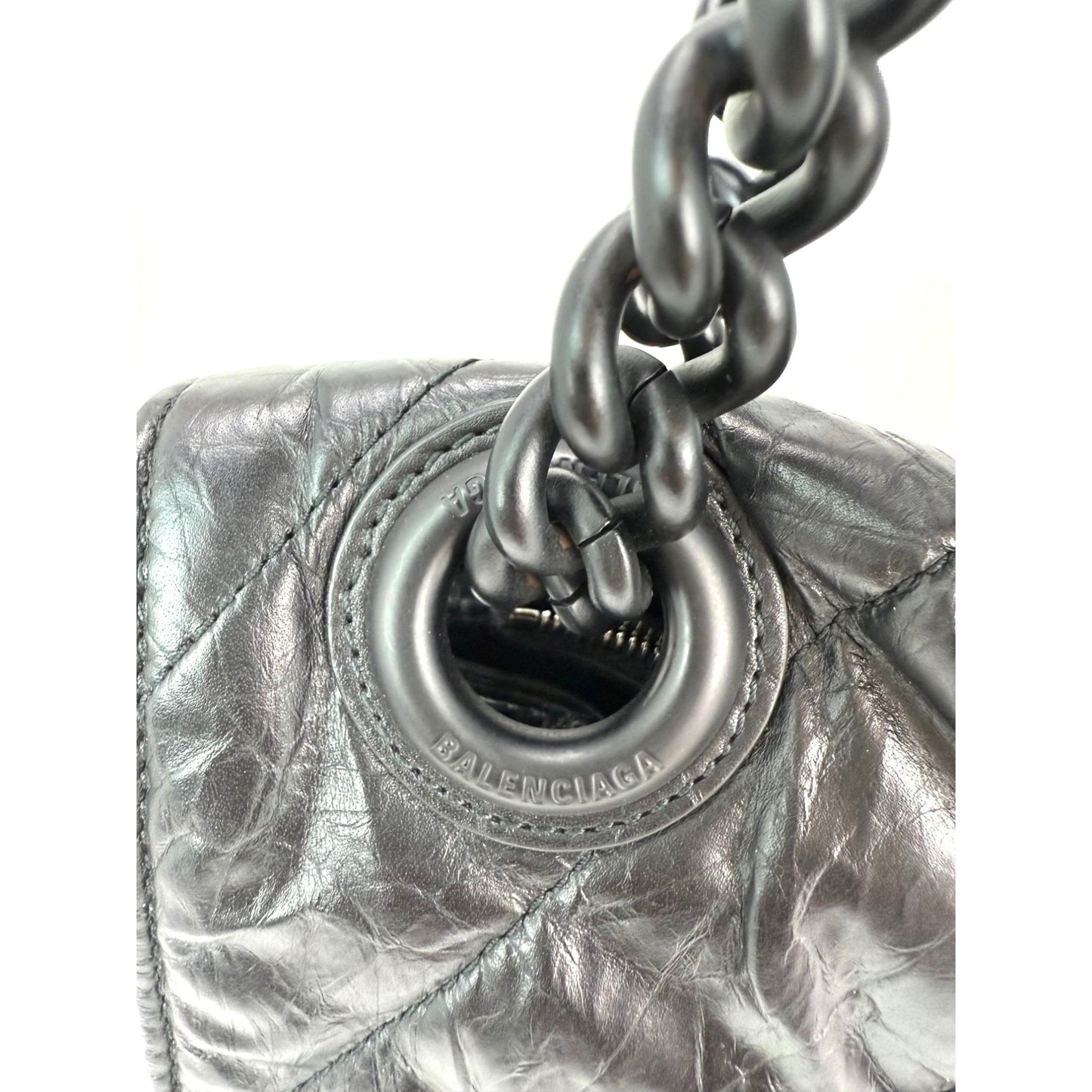 
                  
                    Balenciaga Large Crush Leather Matte Black Quilted  Shoulder Bag
                  
                
