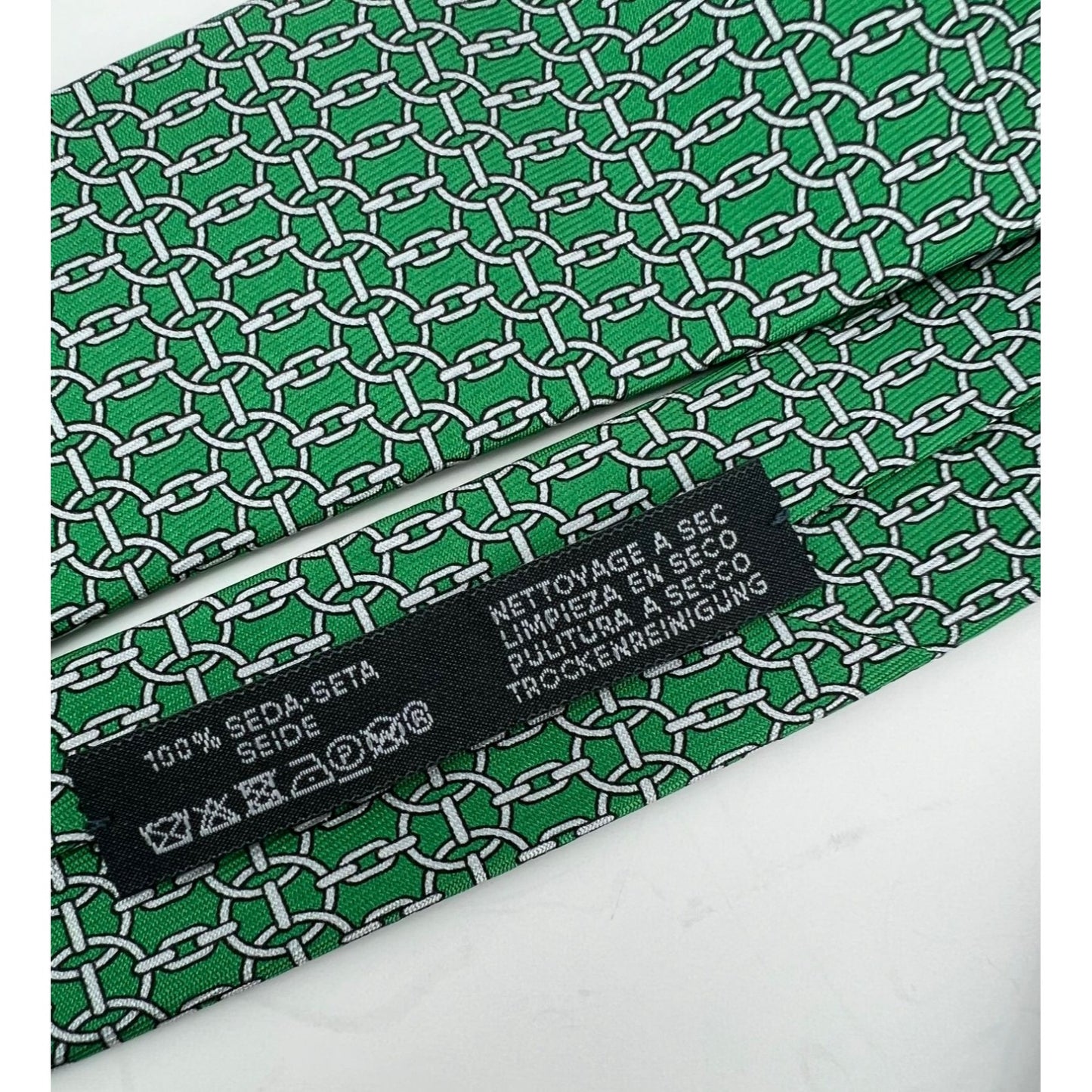 
                  
                    Hermes Cravate Twill Silk Green Tie Geometric
                  
                