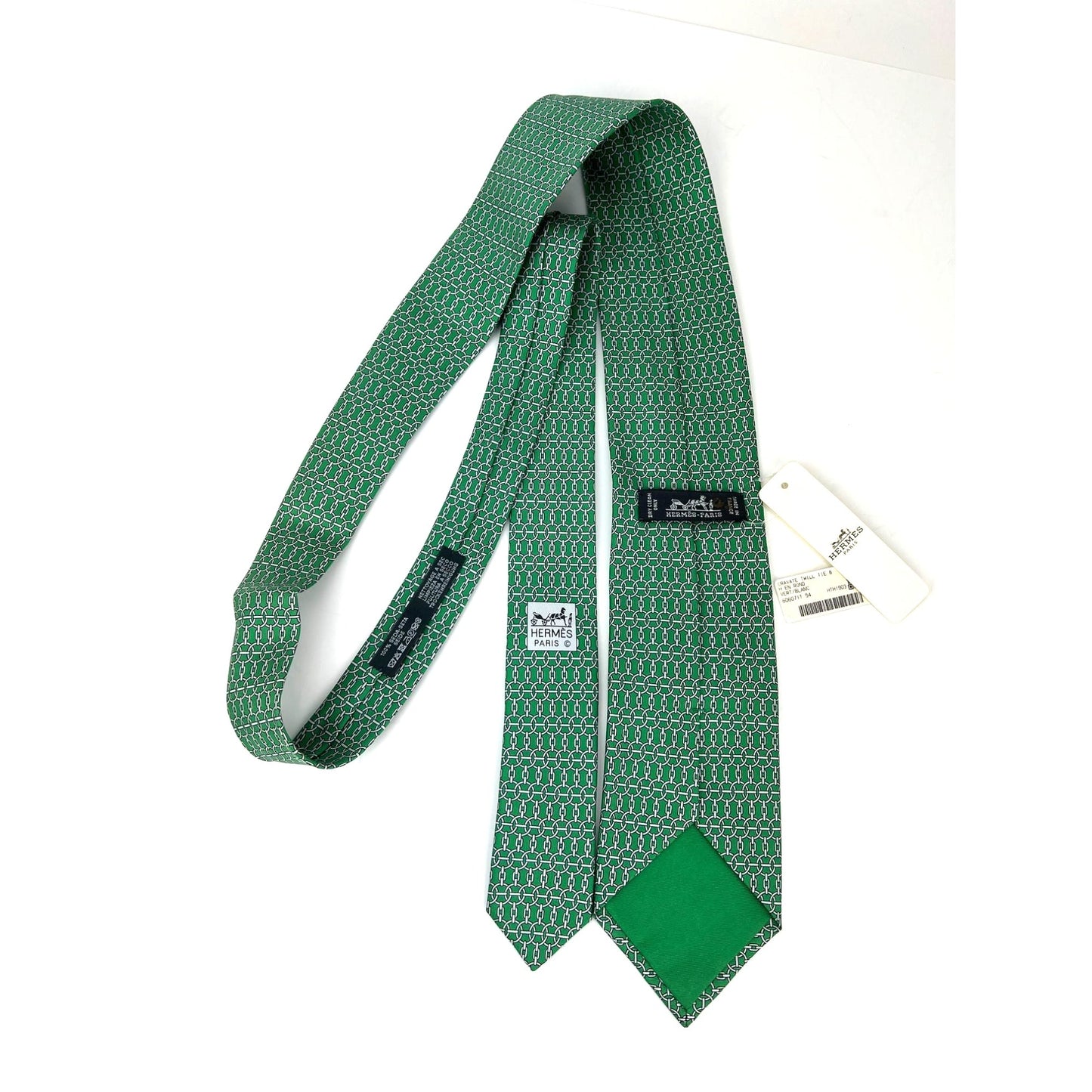 
                  
                    Hermes Cravate Twill Silk Green Tie Geometric
                  
                