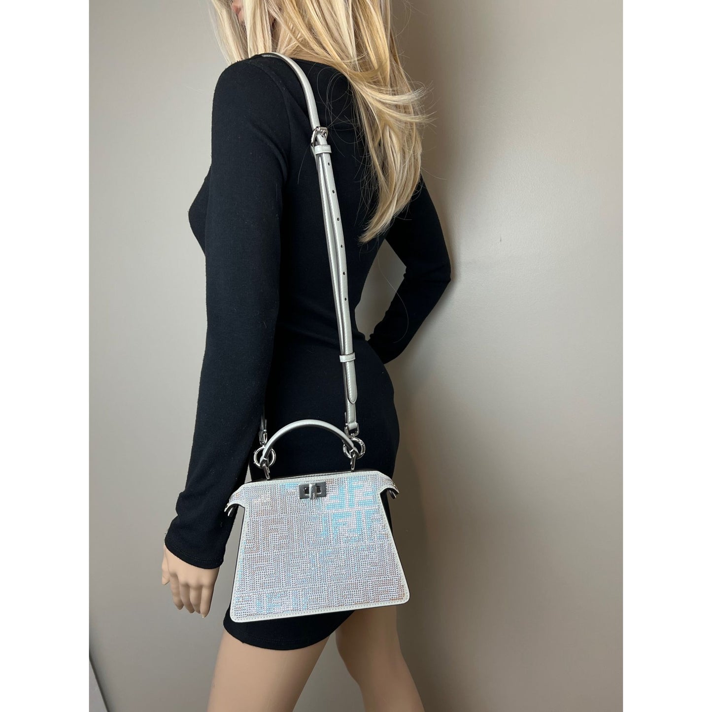 
                  
                    Fendi Peekaboo Vitello Laminato Ff Petite I See U Satchel Crystal Bag
                  
                