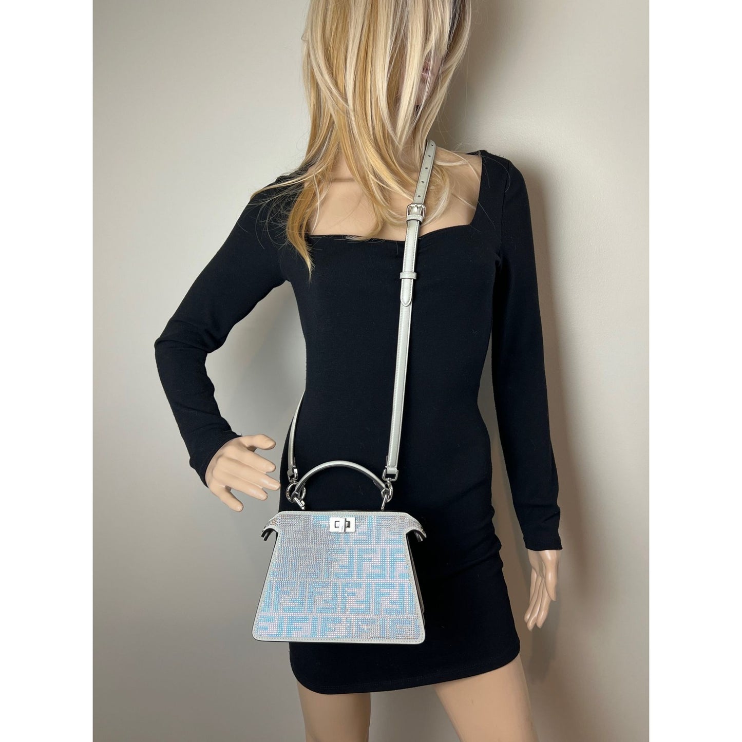 
                  
                    Fendi Peekaboo Vitello Laminato Ff Petite I See U Satchel Crystal Bag
                  
                