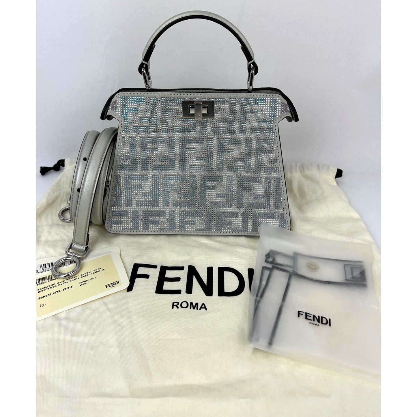 
                  
                    Fendi Peekaboo Vitello Laminato Ff Petite I See U Satchel Crystal Bag
                  
                