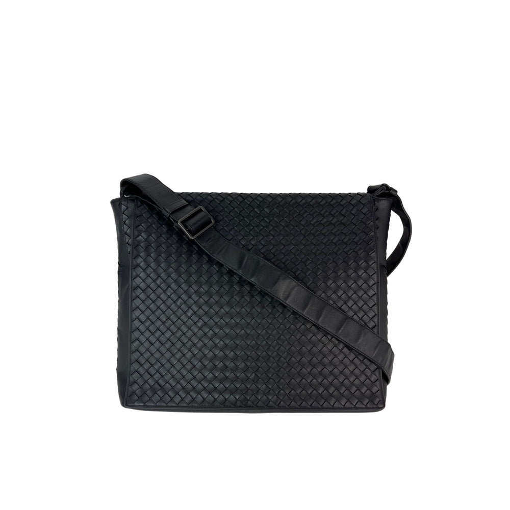 Bottega Veneta Intrecciato  Black Leather Messenger Bag