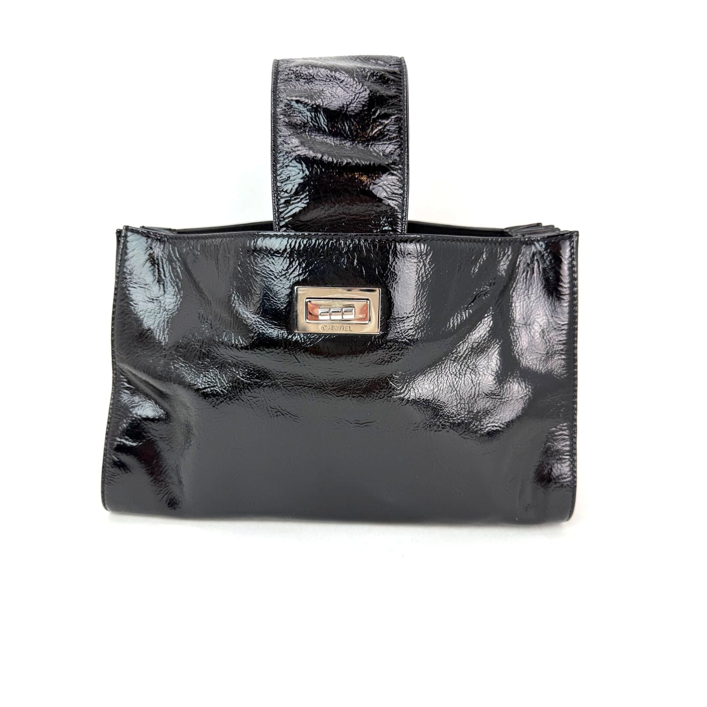 
                  
                    Chanel Patent Mademoiselle lock Convertible Wrist Clutch Black Bag
                  
                