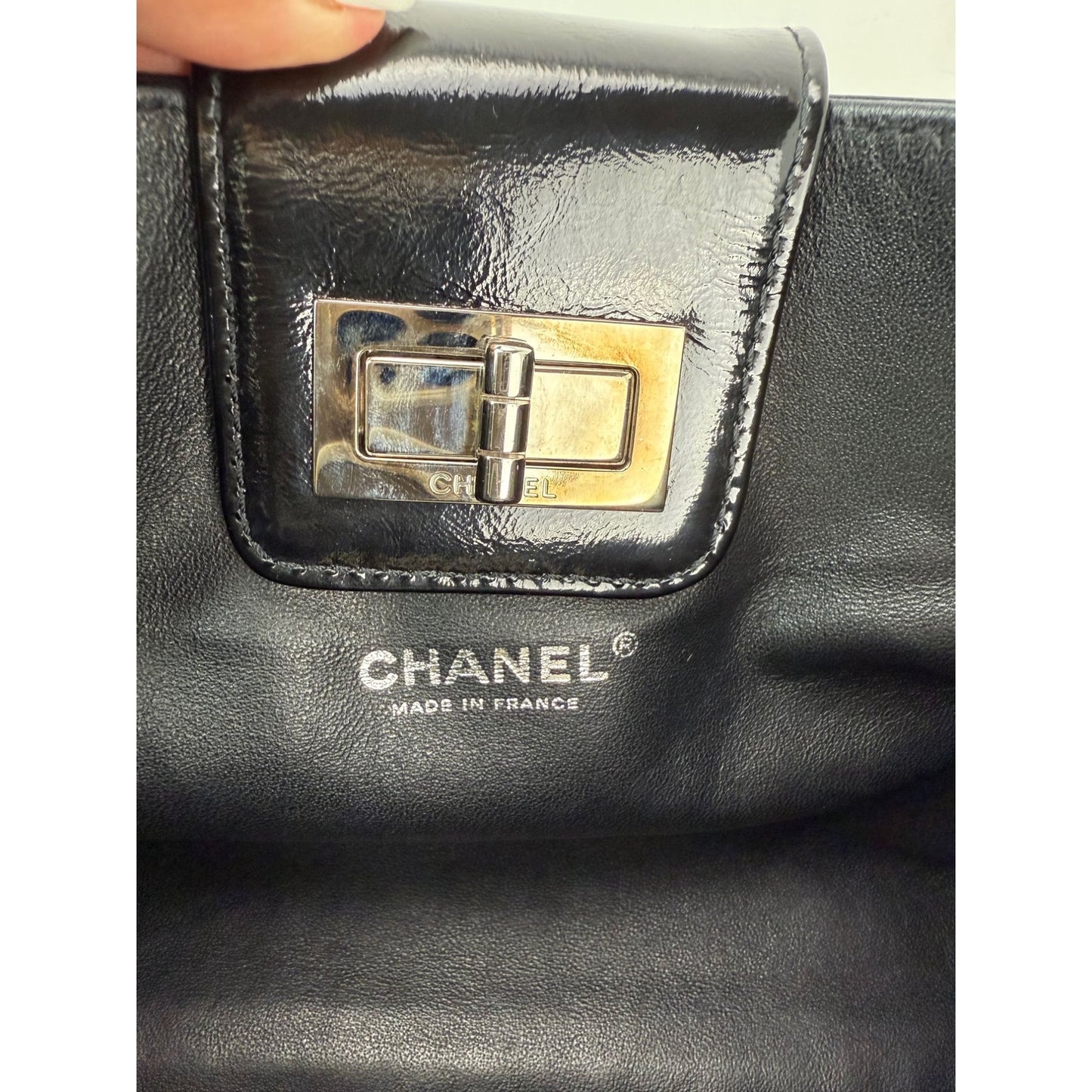 
                  
                    Chanel Patent Mademoiselle lock Convertible Wrist Clutch Black Bag
                  
                