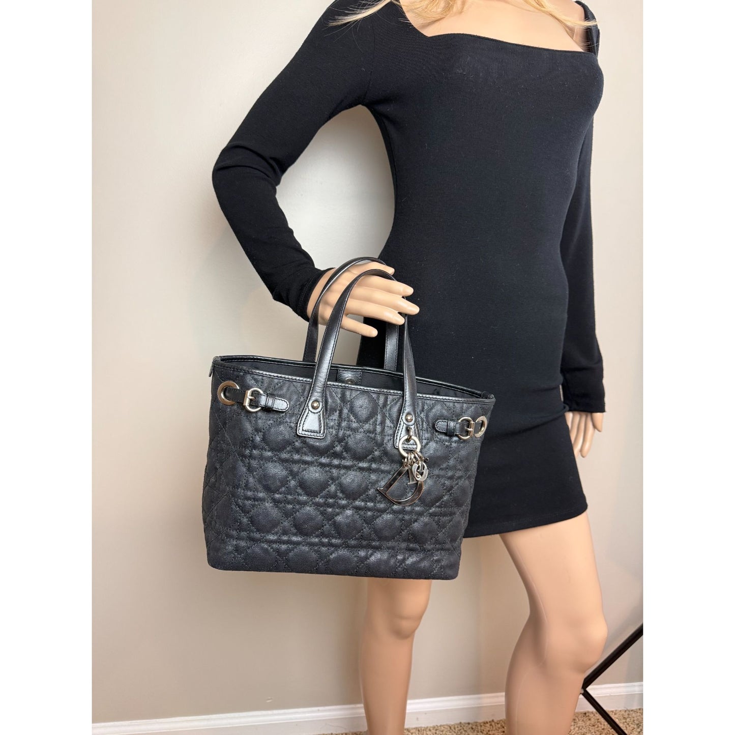 
                  
                    Christian Dior Cannage Mini Panarea Black Coated Canvas Tote
                  
                