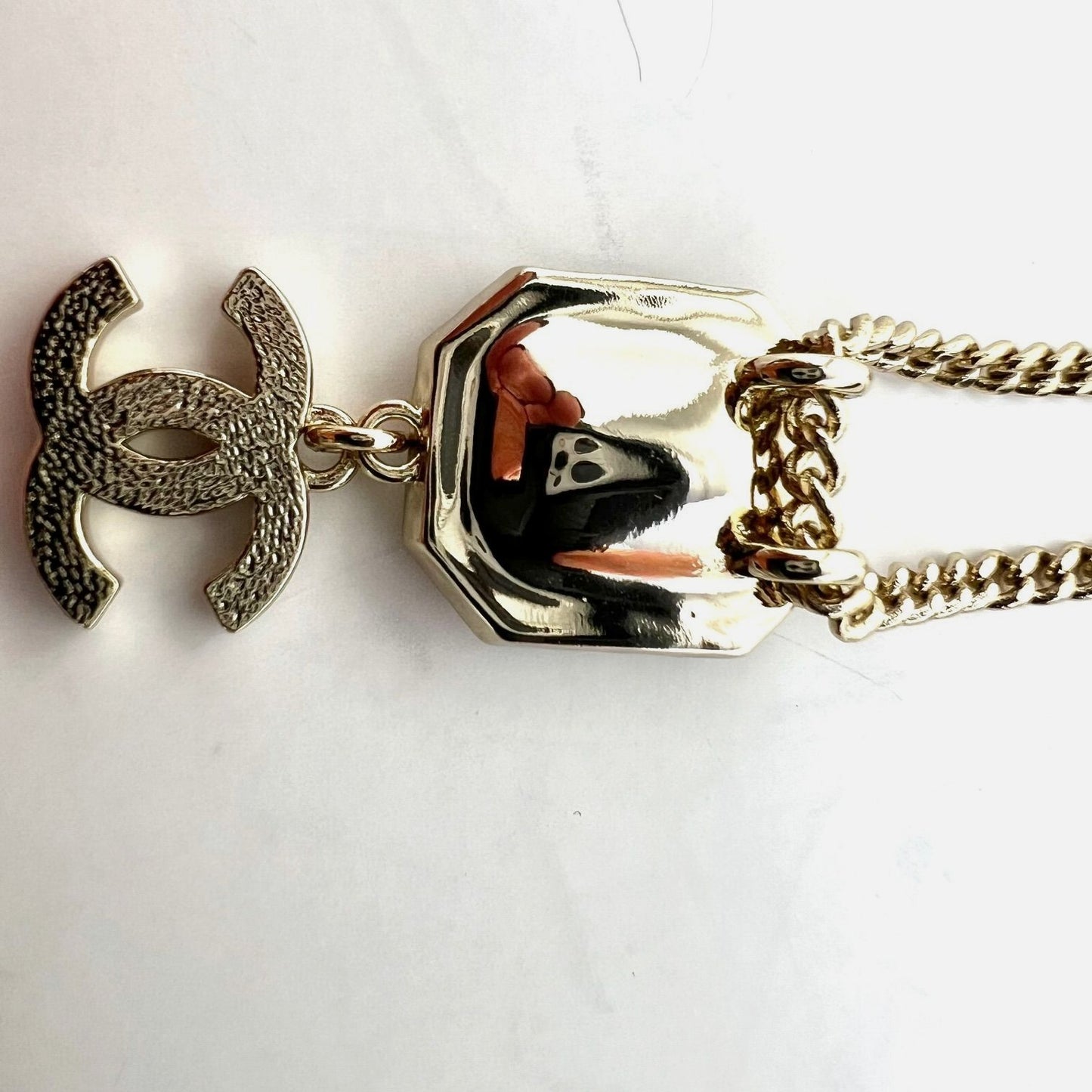 
                  
                    Chanel Gold Tone CC Pearl Crystal Pendant Necklace
                  
                