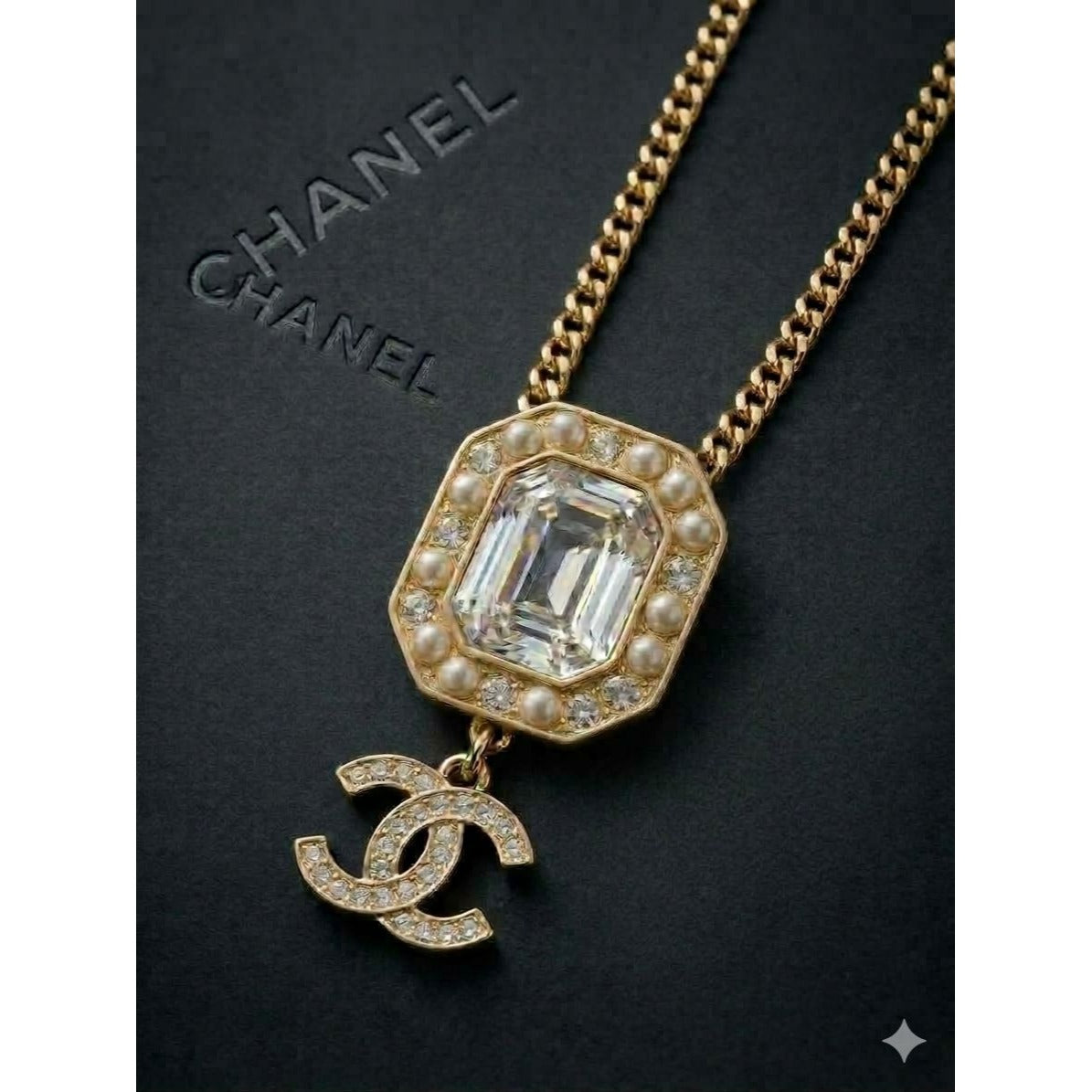 
                  
                    Chanel Gold Tone CC Pearl Crystal Pendant Necklace
                  
                