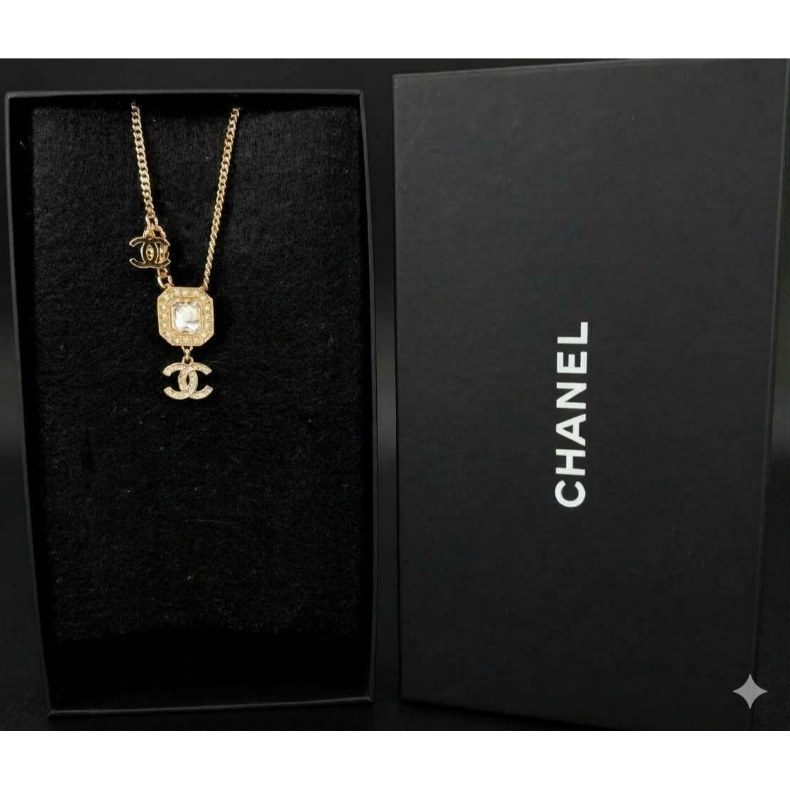 
                  
                    Chanel Gold Tone CC Pearl Crystal Pendant Necklace
                  
                