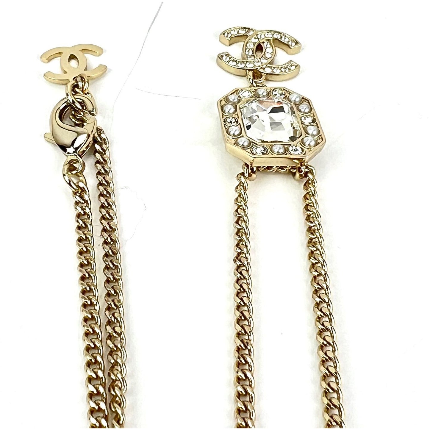 
                  
                    Chanel Gold Tone CC Pearl Crystal Pendant Necklace
                  
                